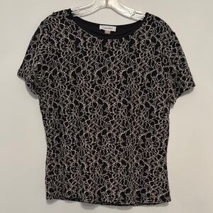 Calvin Klein Black and Cream Fitted Graphic Blouse